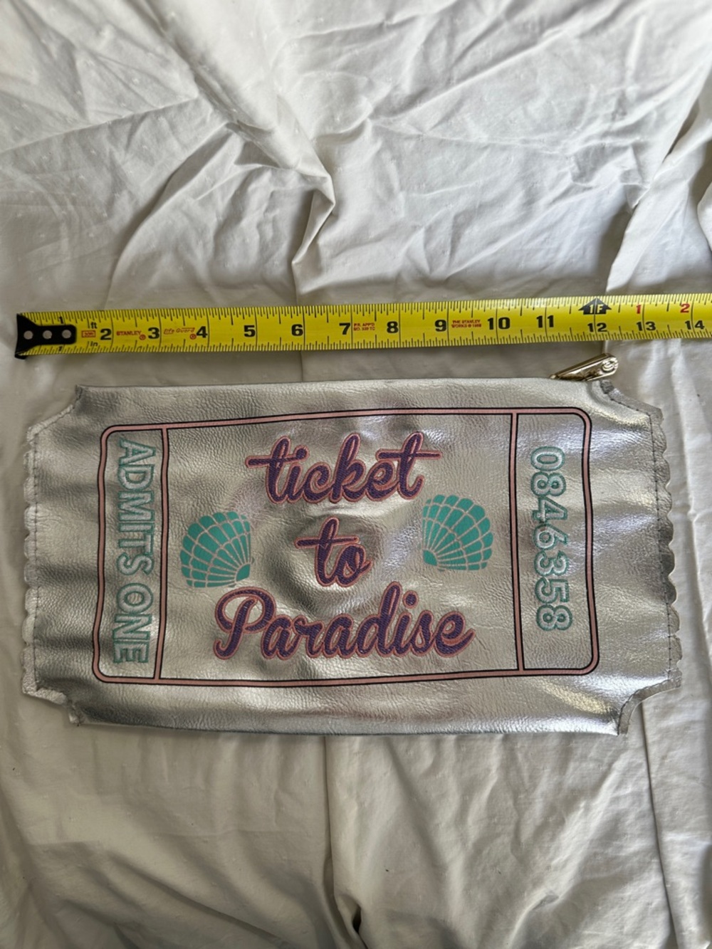 Ticket to Paradise Metallic Silver Clutch with Teal & Pink Accents